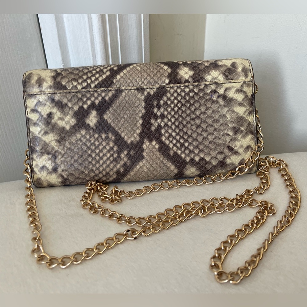 Michael Kors Snake-Print Chain Clutch in Taupe and Beige - Picture 9 of 9